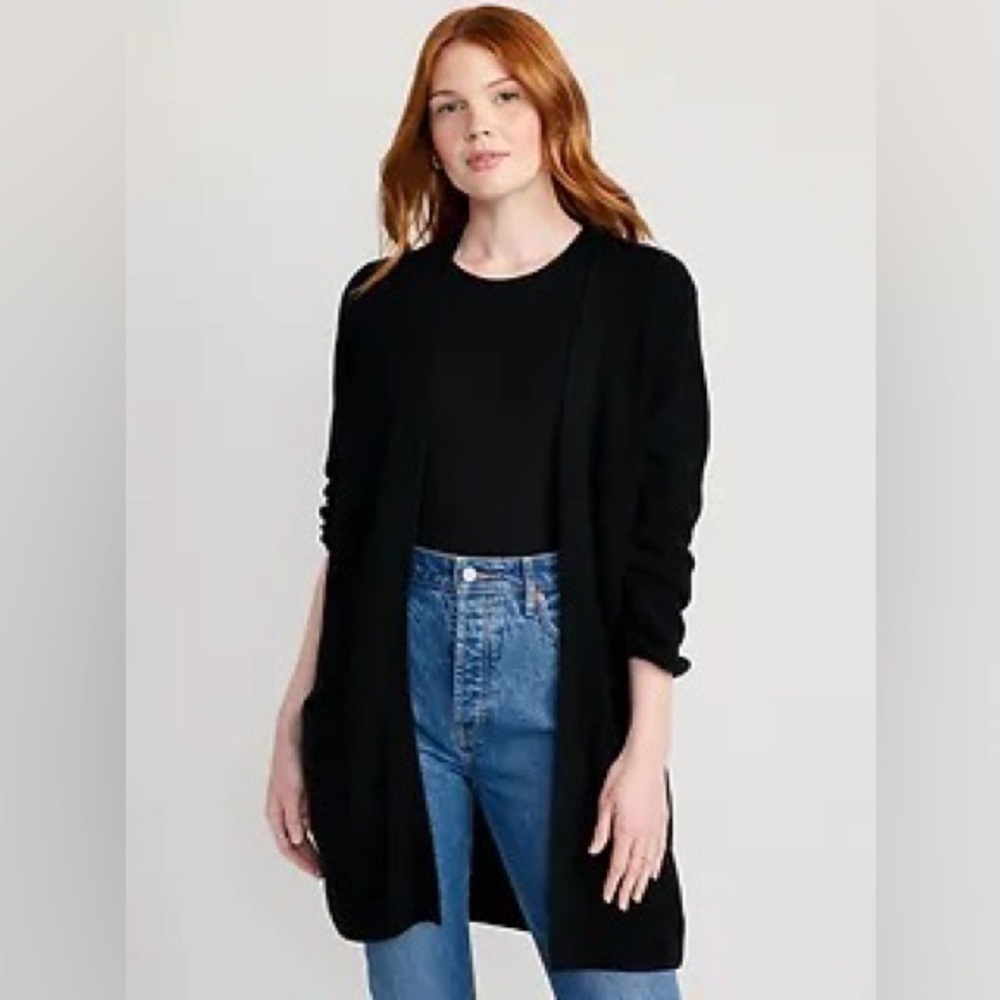 NWT! Chestnut Brown Textured Shaker-Stitch Long-Line Open-Front Sweater - 2X ♠️ - Picture 3 of 9